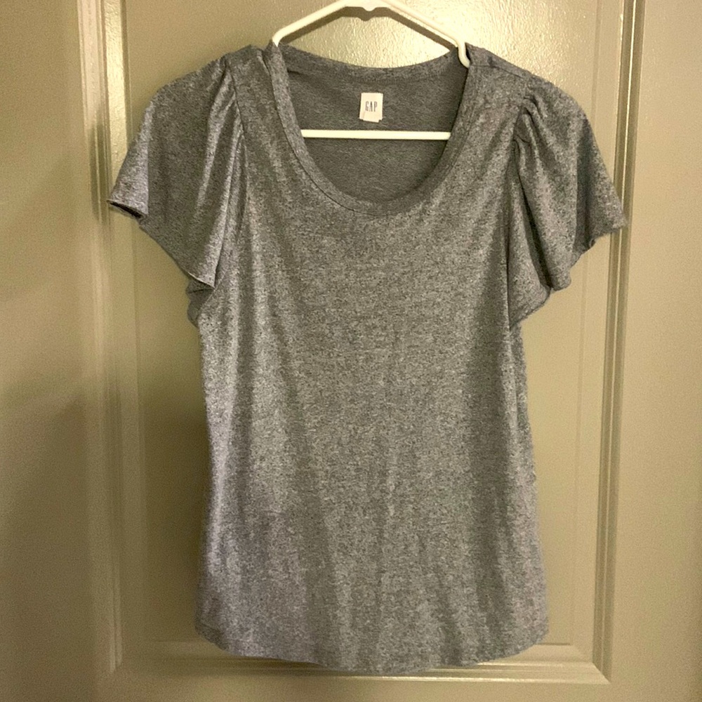Heather grey top with ruffled sleeves
